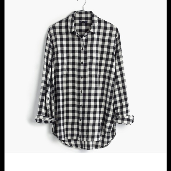 Madewell Oversized Boyfriend Flannel Black White Checkered S - Picture 2 of 8